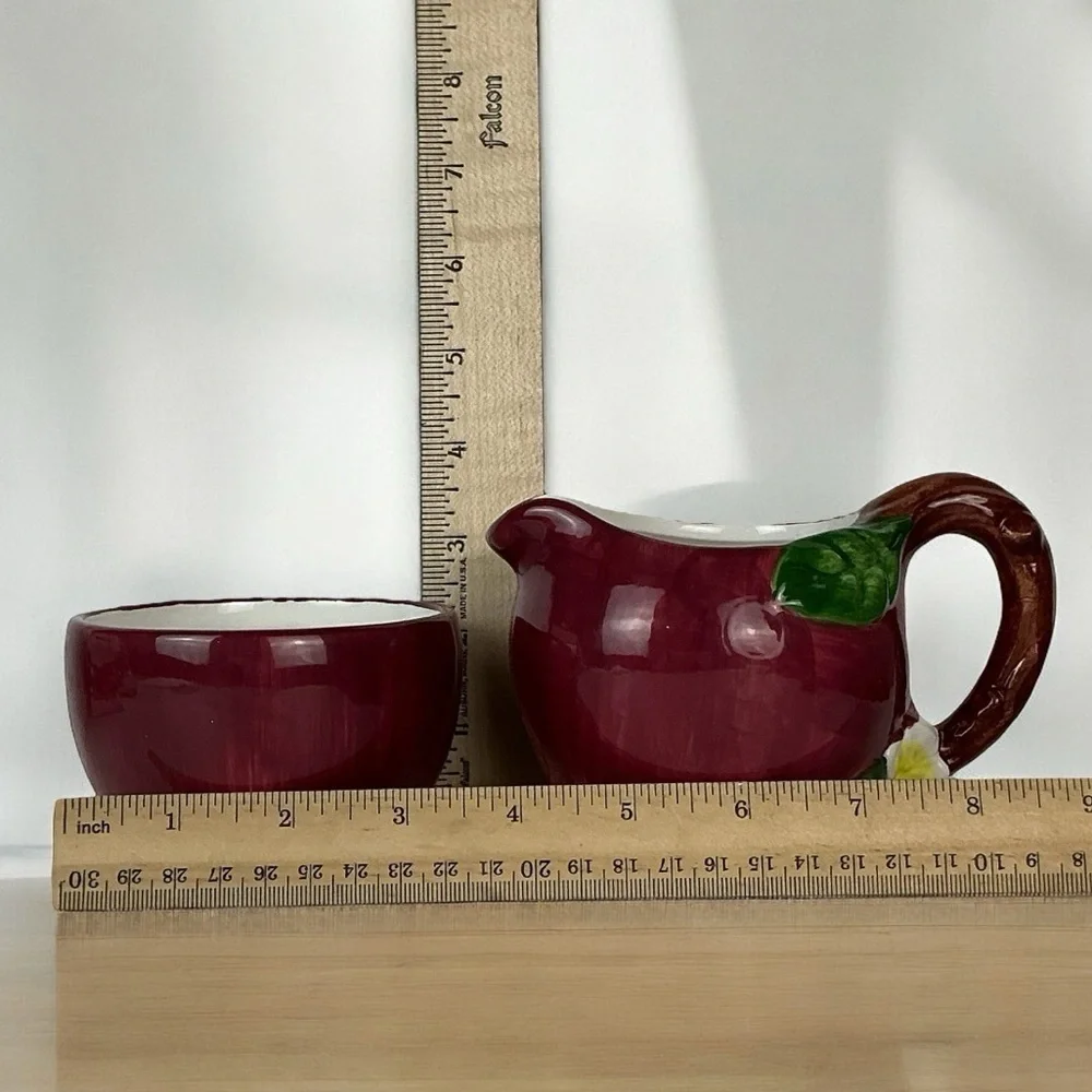 Vintage Hand Painted Apple Distinctive Design MR Ceramic Creamer Sugar Bowl Set